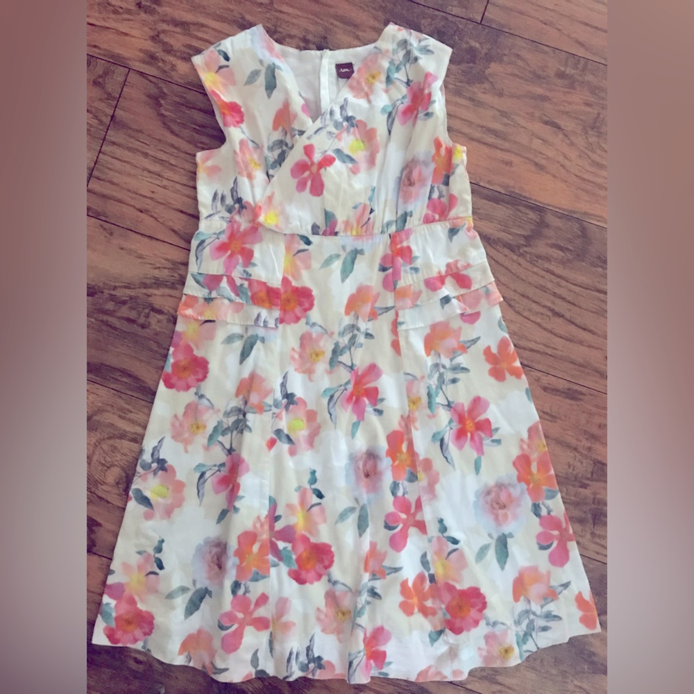 tea collection pink yellow green floral faux‎ wrap cotton sundress